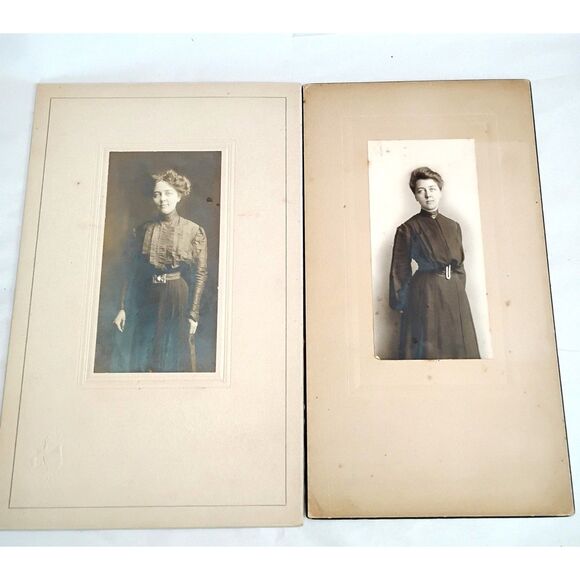 Antique Edwardian Woman Portrait Pair, Large Cabinet Card Photos - Picture 1 of 3